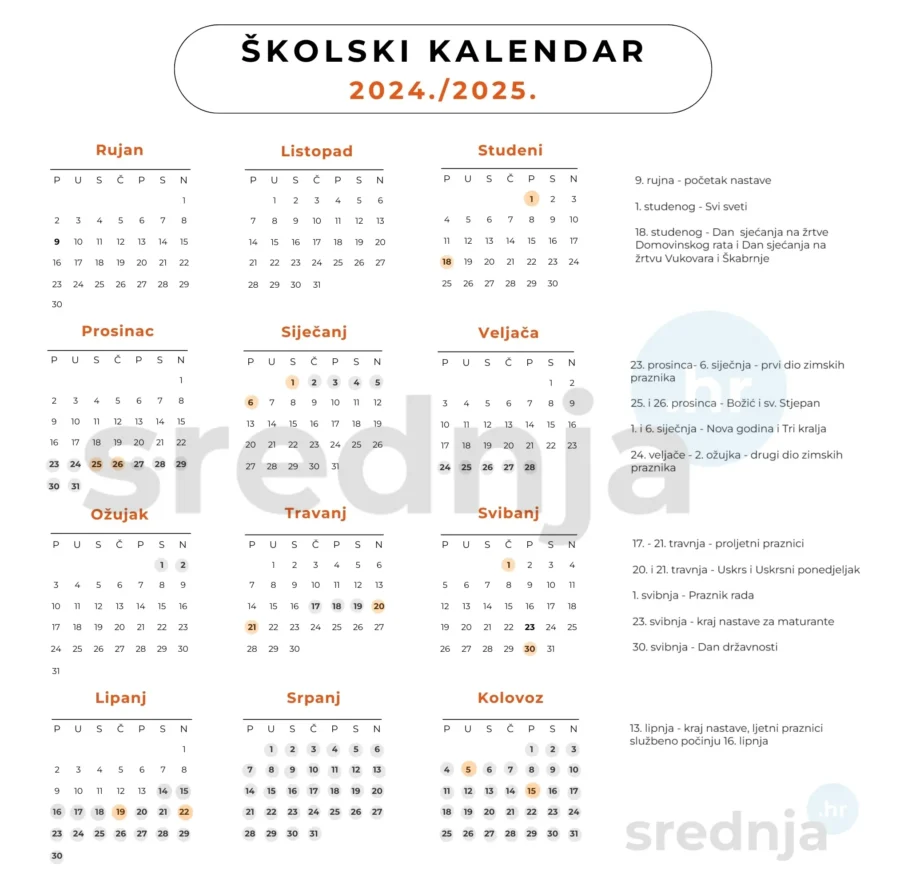 Novi Skolski Kalendar 202425