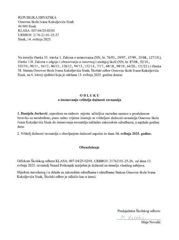 Odluka o imenovanju v.d.