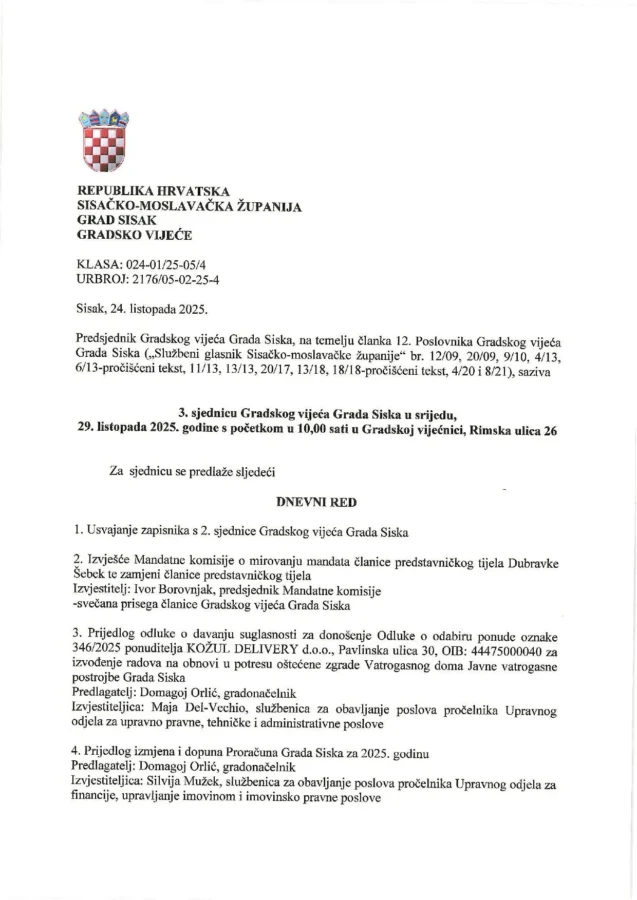 Prijedlog dnevnog reda 3. sjednice gradskog vijeća grada siska page 0001