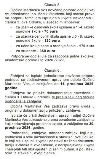 Općina martinska ves pomoć školarci